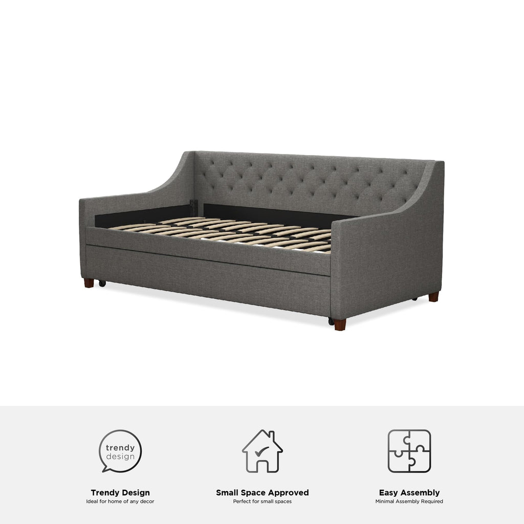 Grey Linen Twin over Twin Upholstered Daybed and Trundle C695491