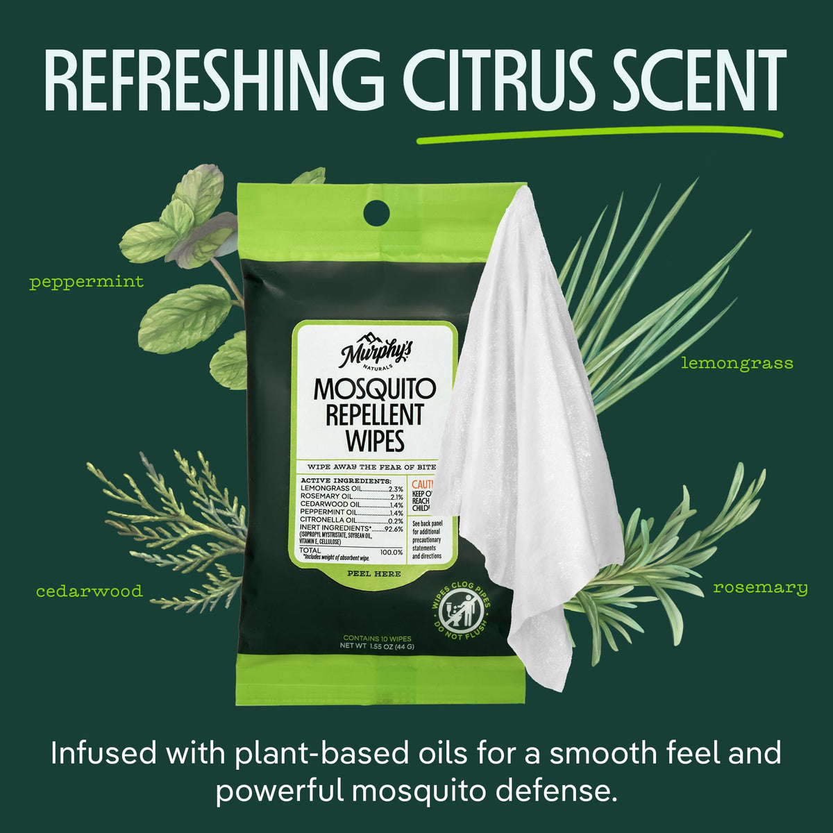 Plant-Based Mosquito Repellent Wipes 10 Count Pack of 3 W44090