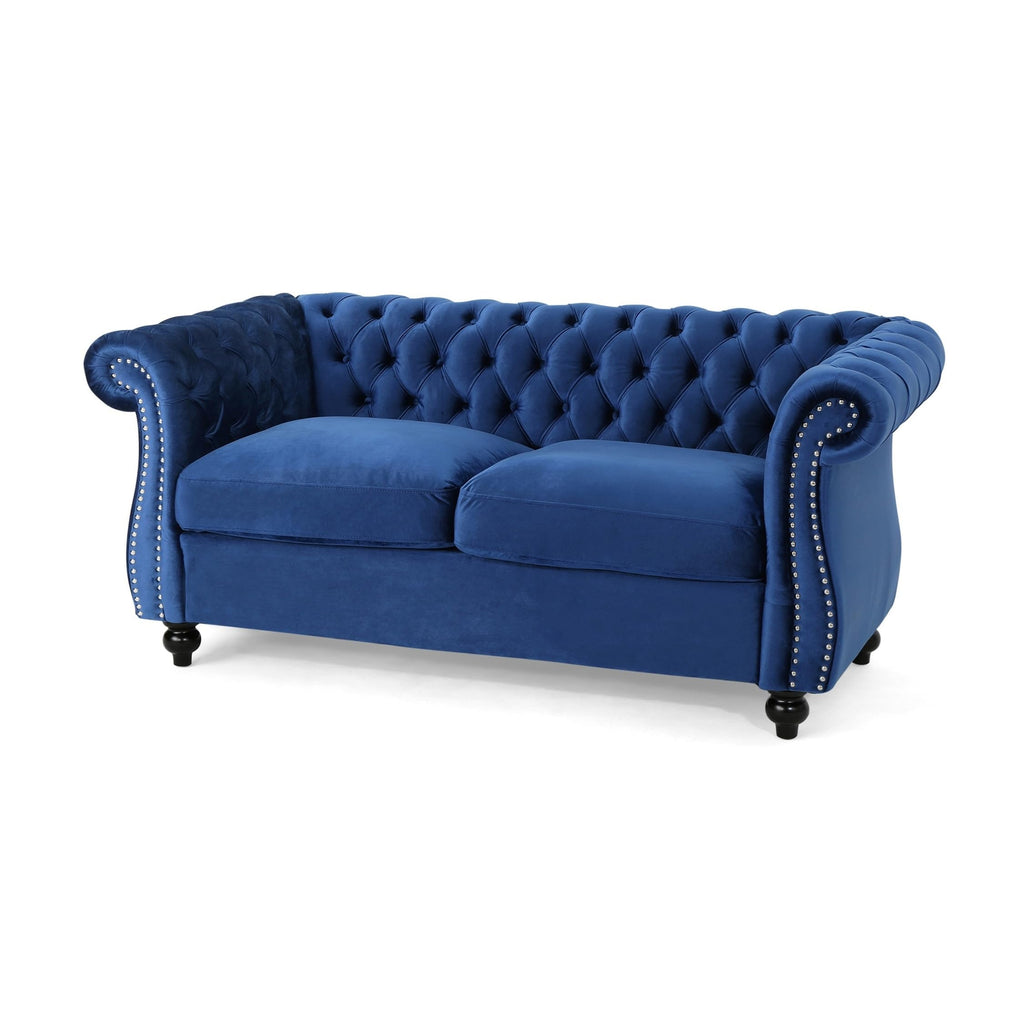 Navy Blue Velvet Loveseat Sofa K175548