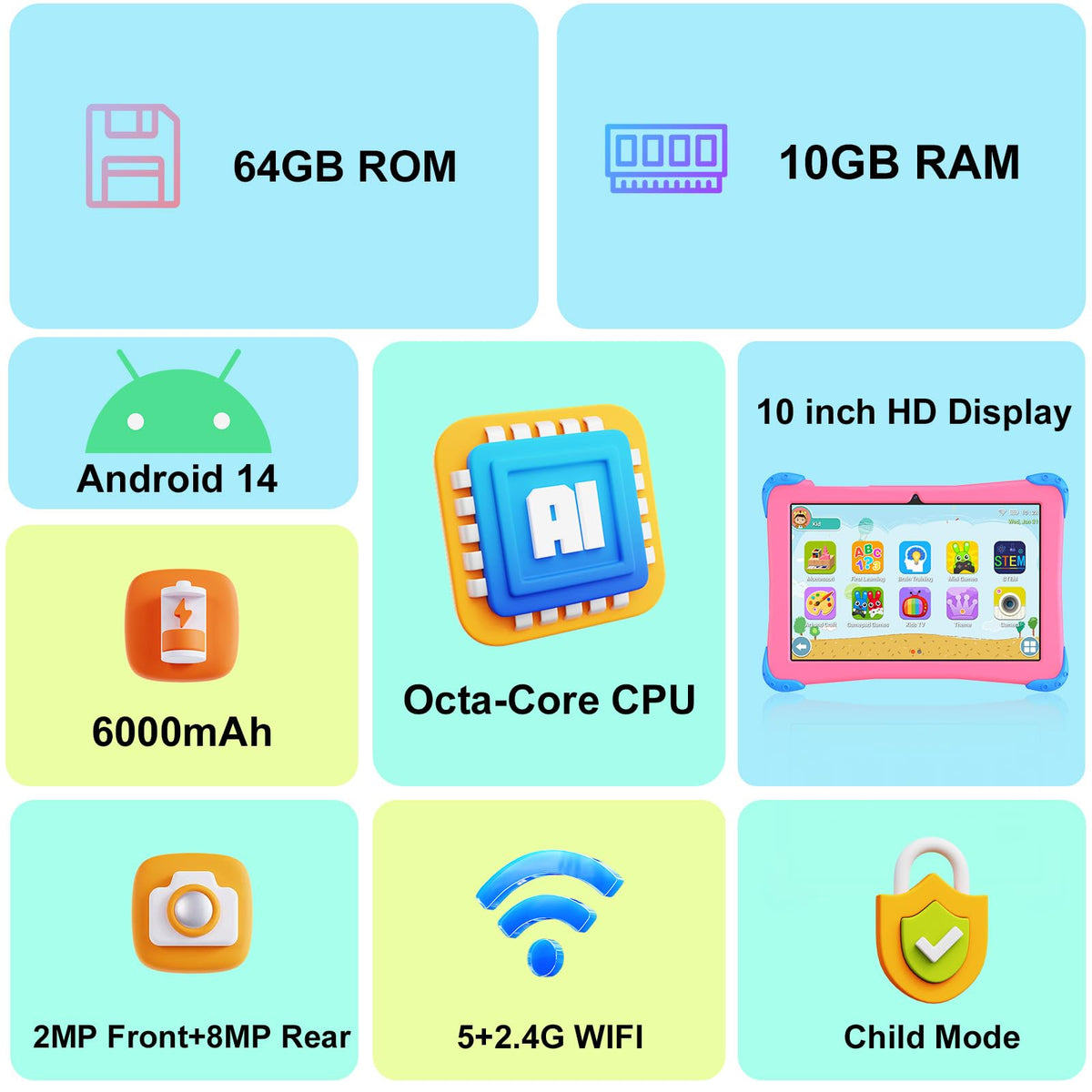 10 inch Android 14 Kids Tablet with Case C474541