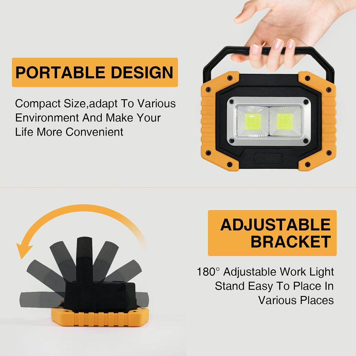 30W 2000LM Portable Waterproof Rechargeable LED Work Light with Stand P2612