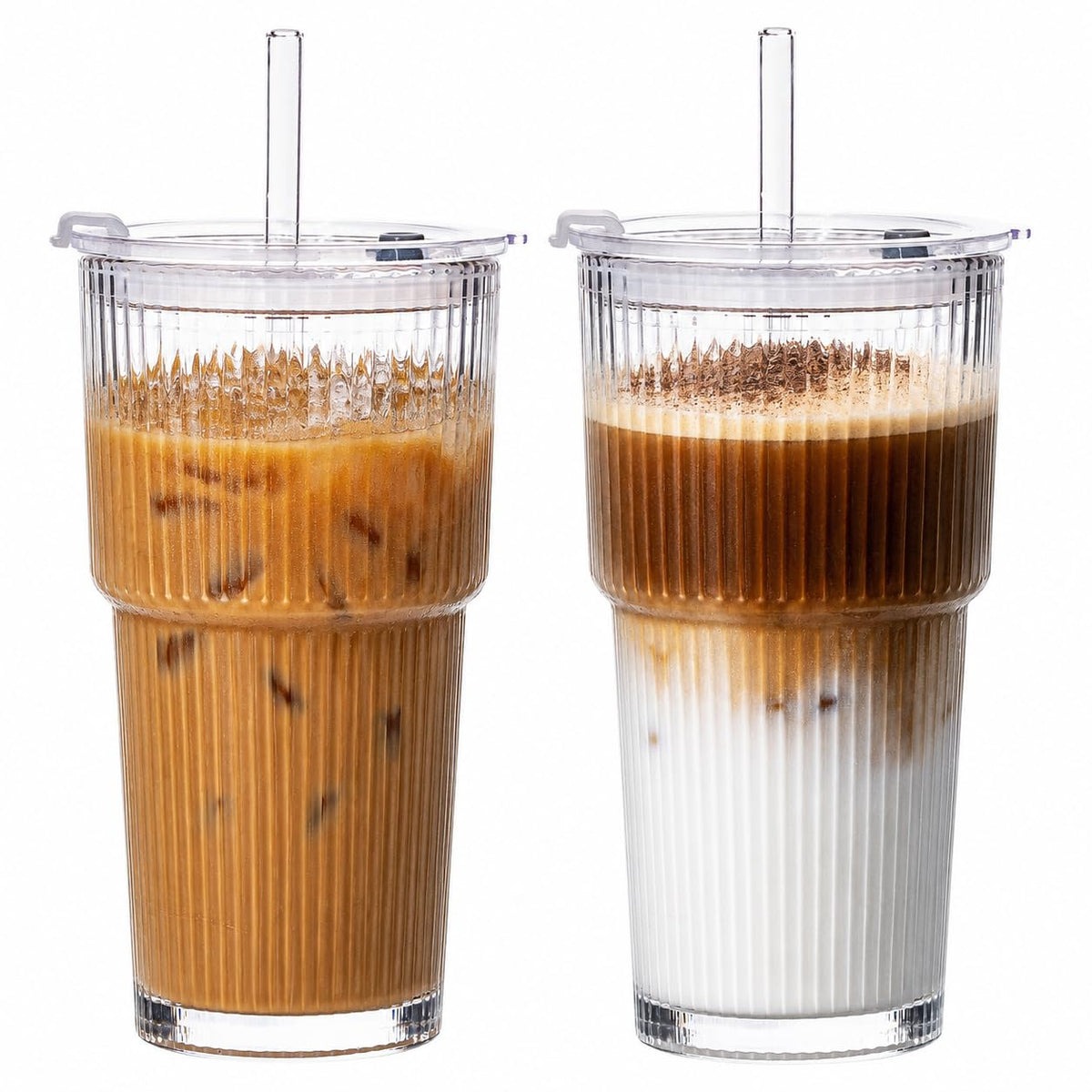 20oz Glass Iced Coffee Cups with Lids and Straws J599