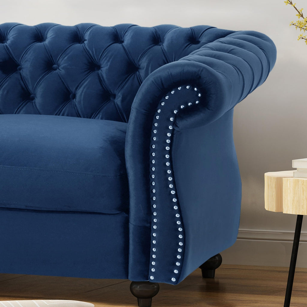 Navy Blue Velvet Loveseat Sofa K175548