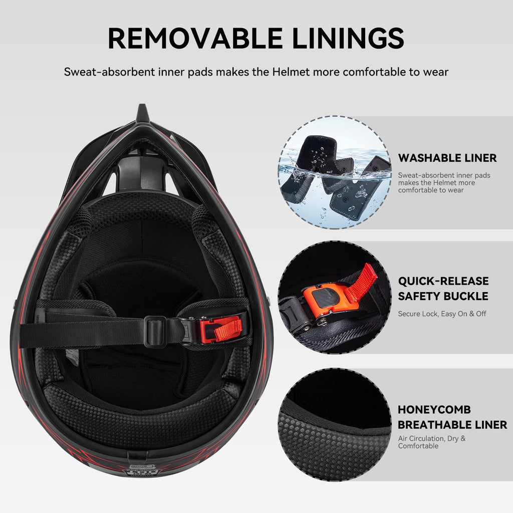 Youth Kids Full Face Motocross Helmet 4PCS Set DOT Approved Red XL I13321