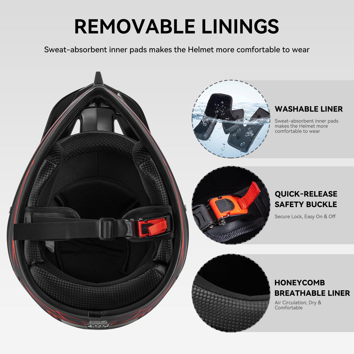Youth Kids Full Face Motocross Helmet 4PCS Set DOT Approved Red XL I13321