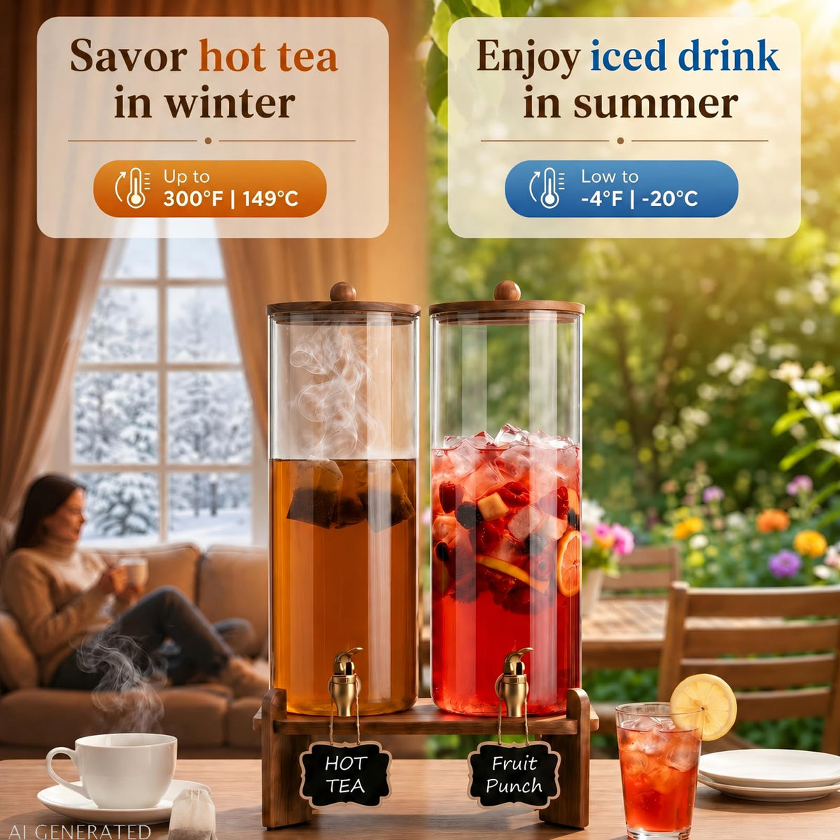 2 Pack 2 Gallon Glass Drink Dispenser with Spigot K362