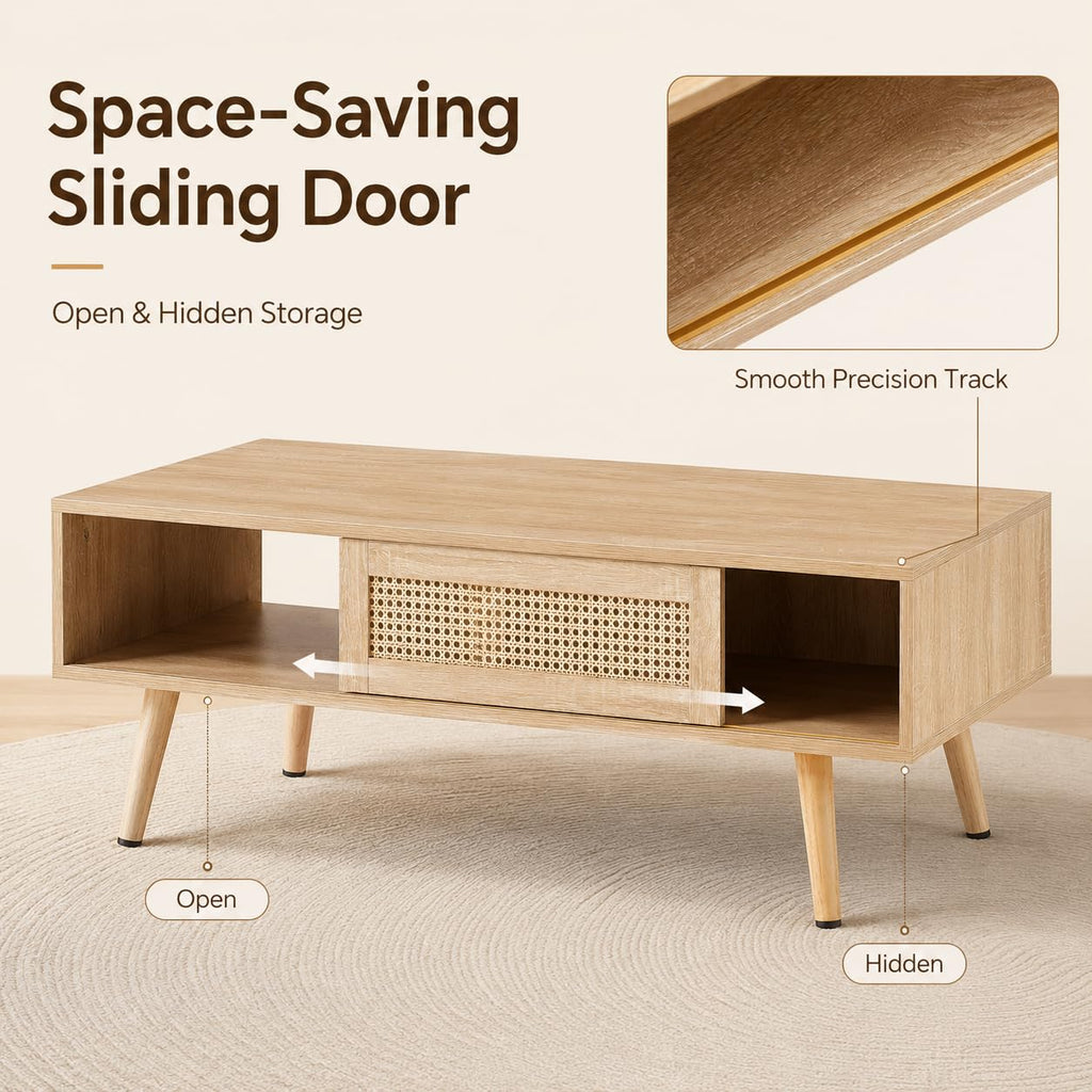 Rattan Coffee Table with Sliding Door Storage F82585