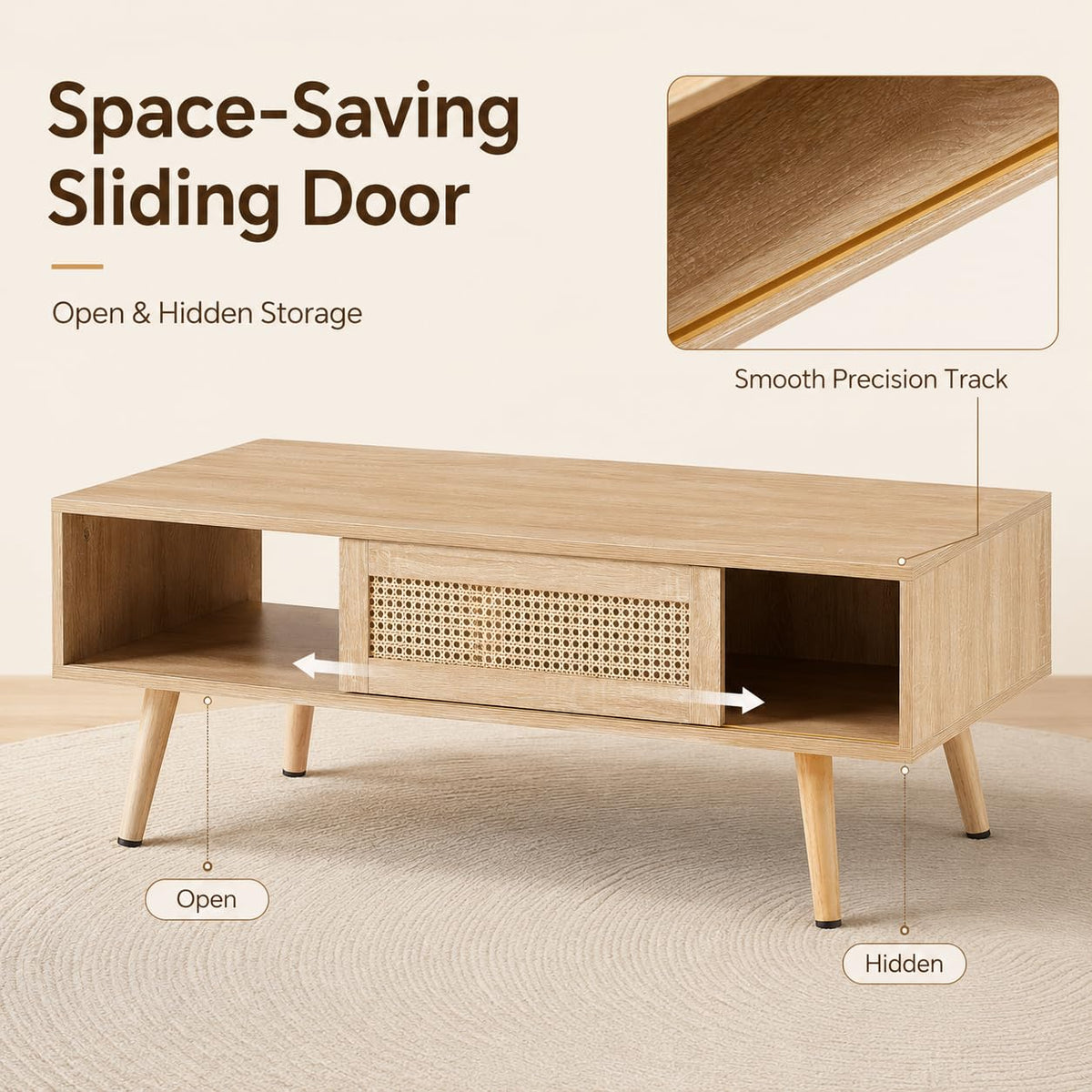 Rattan Coffee Table with Sliding Door Storage F82585