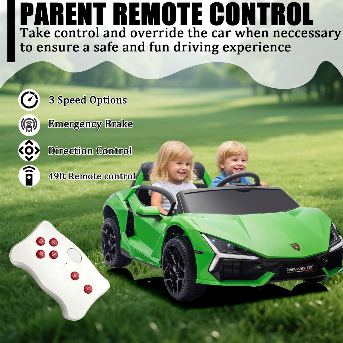Green 24V 8Ah 2 Seater Ride On Car with Remote Control U8356