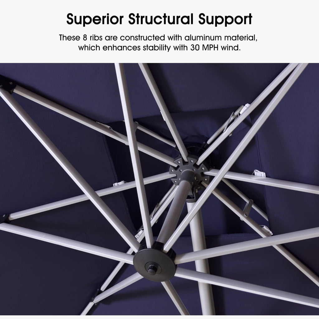 Navy Blue 9' X 12' Patio Cantilever Umbrella with Base D890