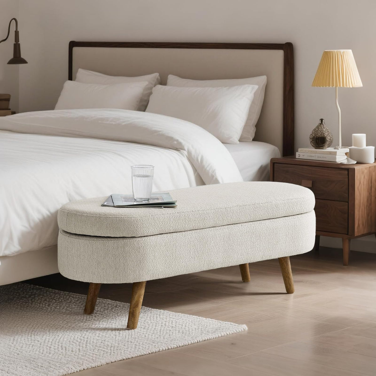 Oval Storage Bench Linen Fabric U6360