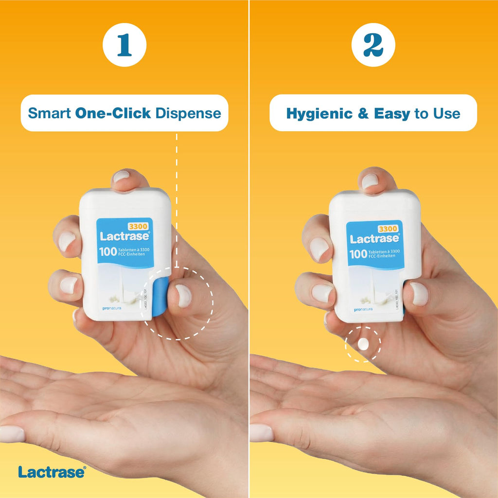 Lactrase Tablet Dispenser 3,300 FCC Lactase Units 100 Pills X438
