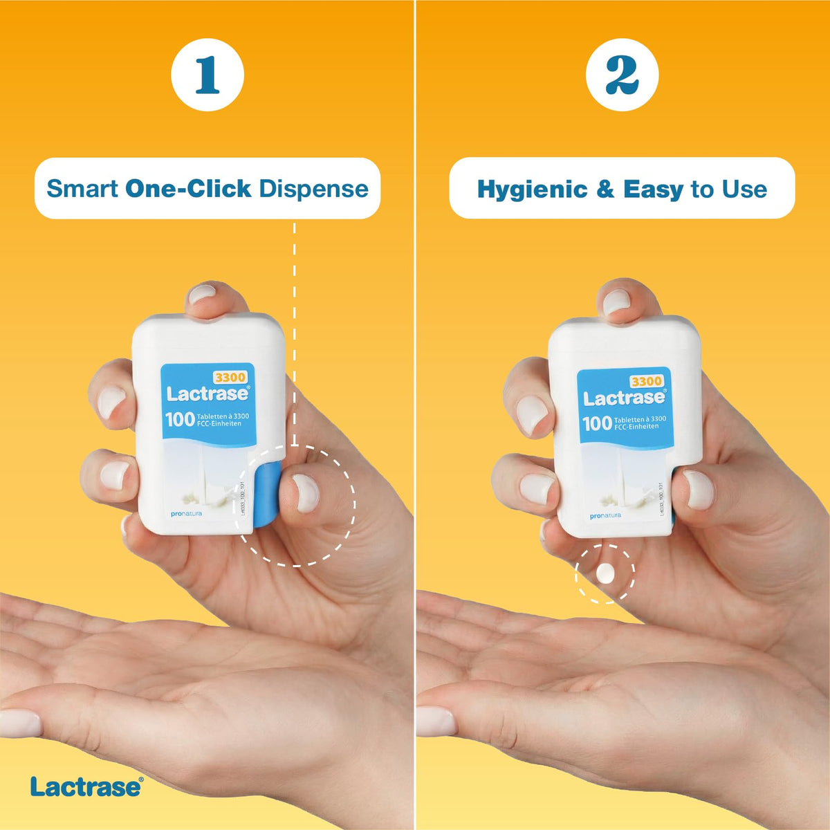 Lactrase Tablet Dispenser 3,300 FCC Lactase Units 100 Pills X438