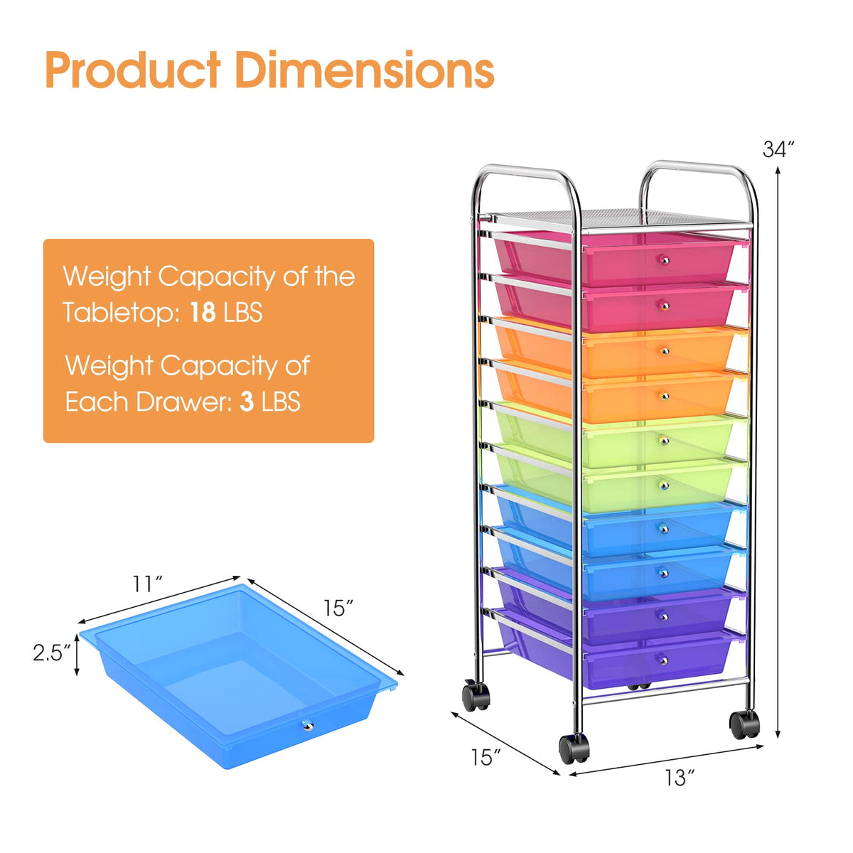 10 Drawer Rolling Storage Cart Organizer E79498