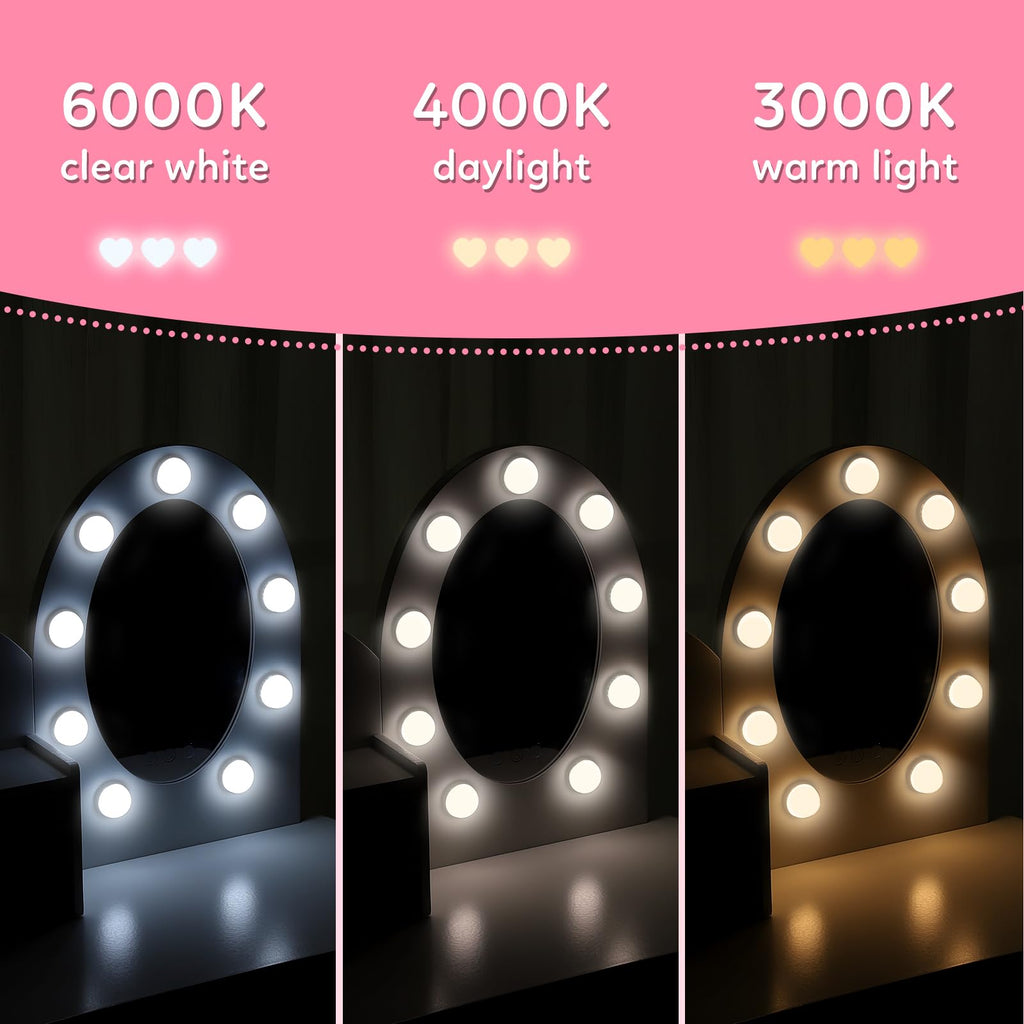 White Kids Vanity Table with LED Mirror & Stool A846807