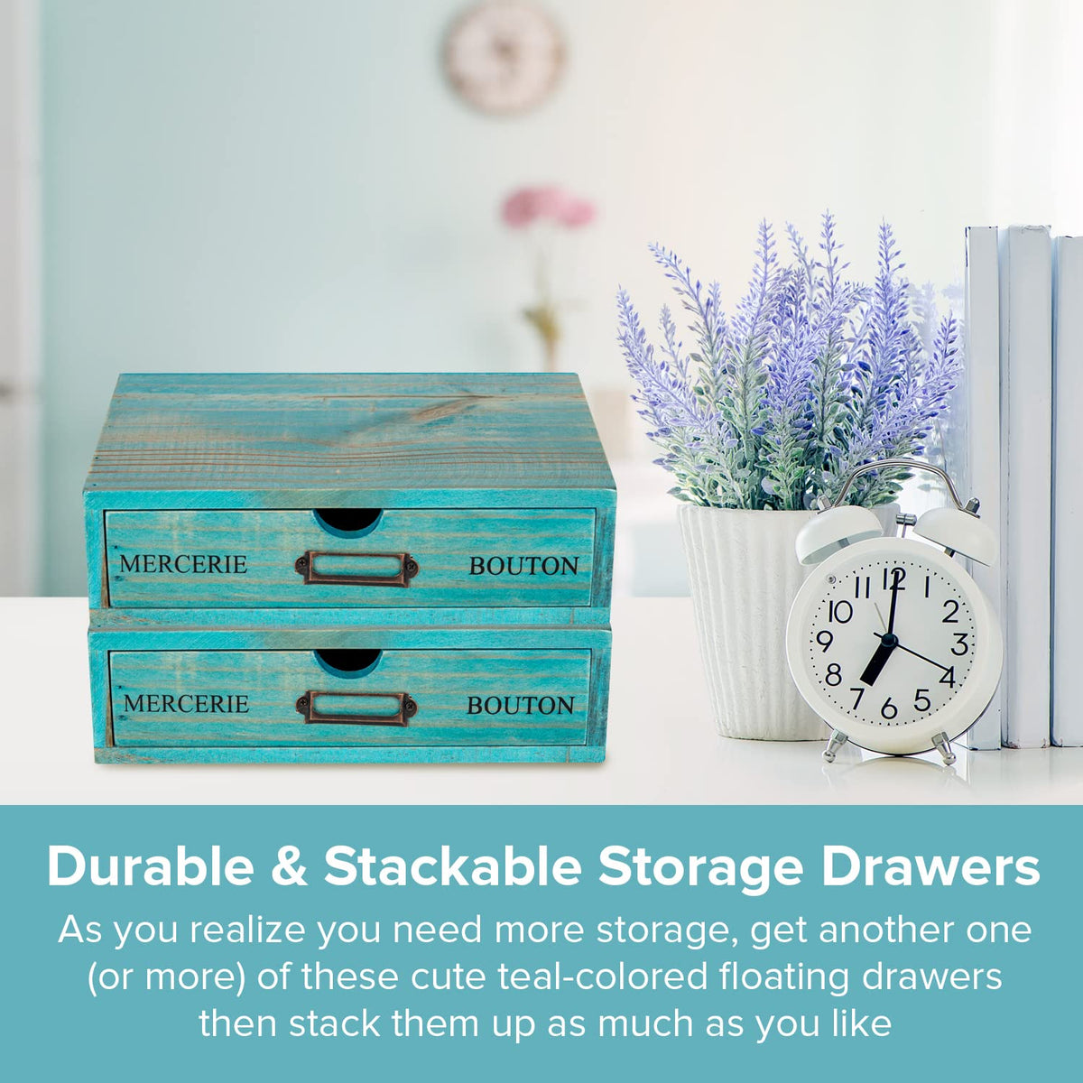 Turquoise Single Drawer Wooden Organizer S787274