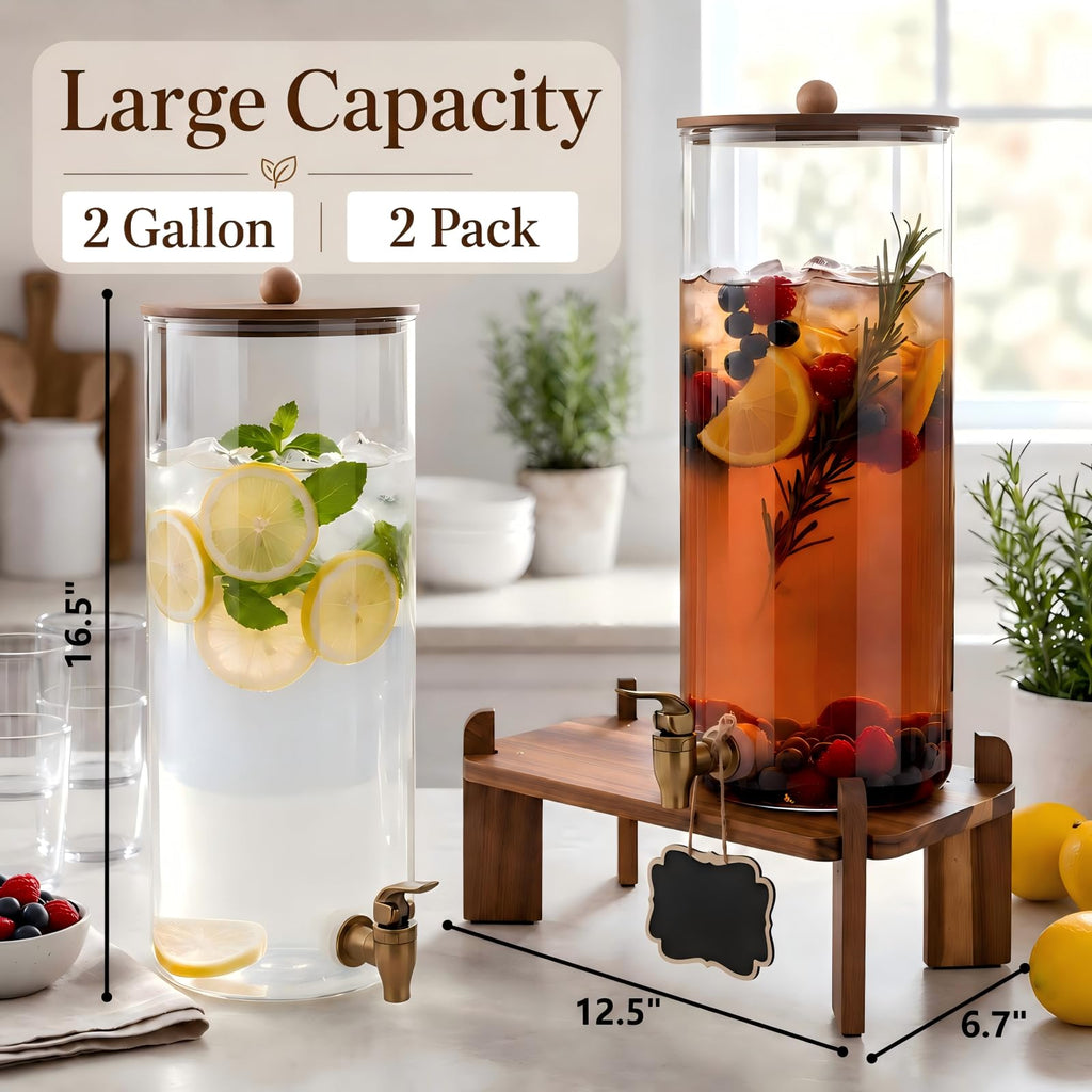 2 Pack 2 Gallon Glass Drink Dispenser with Spigot K362