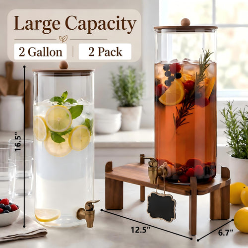 2 Pack 2 Gallon Glass Drink Dispenser with Spigot K362