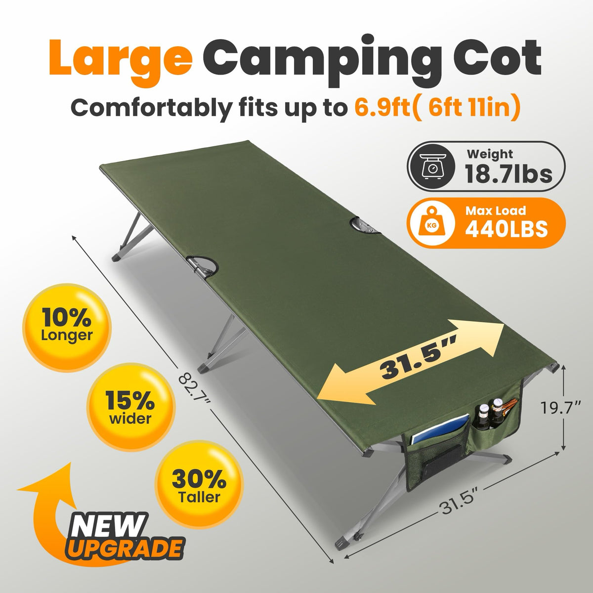Oversized Folding Camping Cot with Storage Bag E287