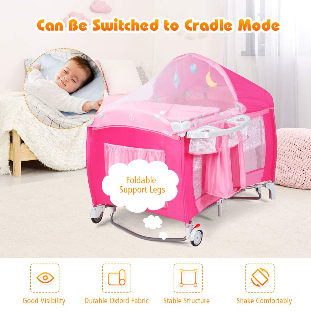 4 in 1 Pink Pack and Play with Bassinet Z509
