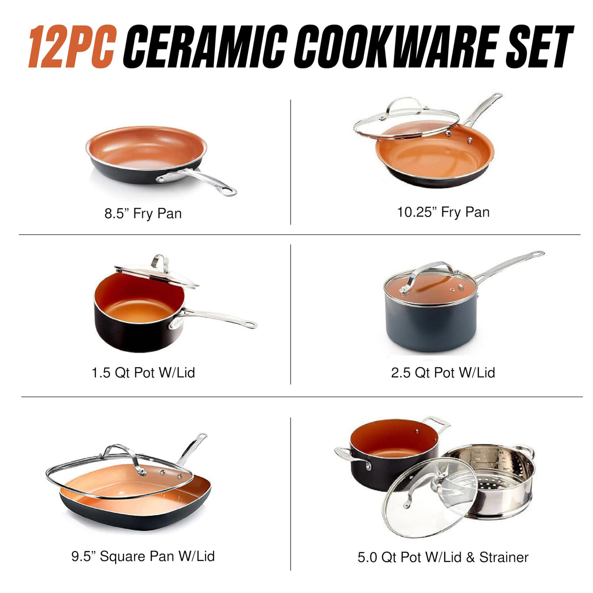 12 Pc Titanium Ceramic Nonstick Cookware Set M2177