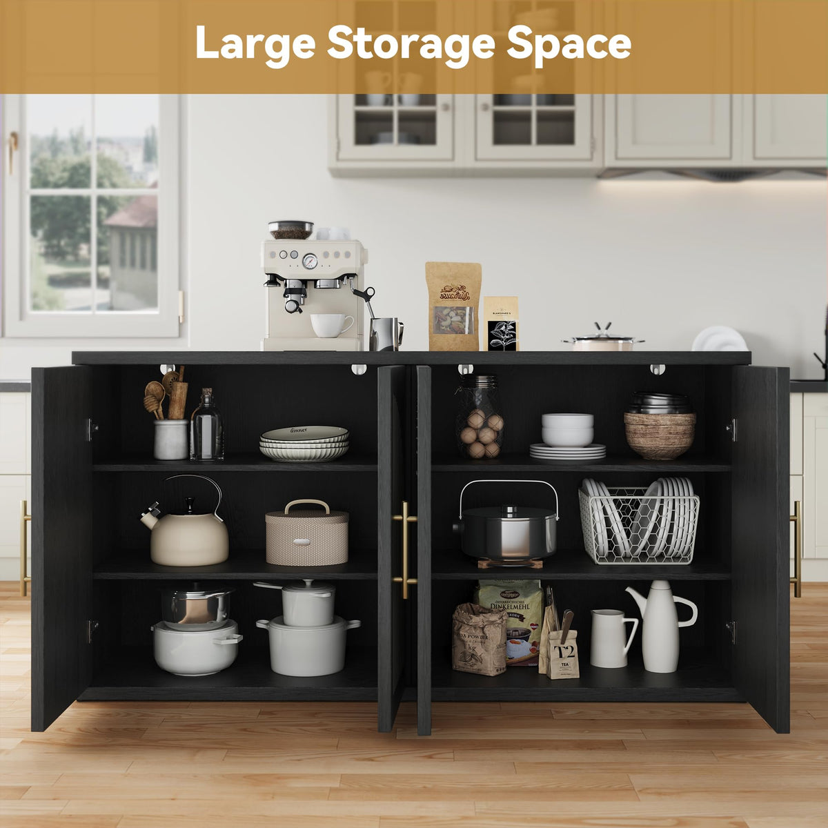 63" Black Wood Buffet Cabinet with Storage F345759