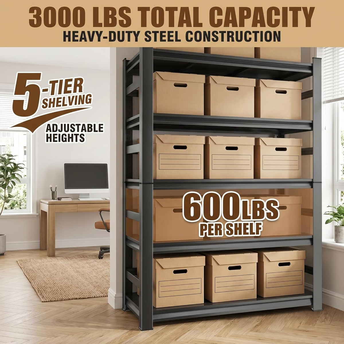 5 Tier Adjustable Wooden Bookshelf X258514
