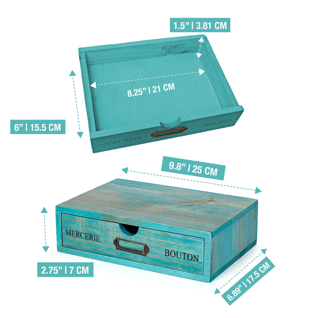 Turquoise Single Drawer Wooden Organizer S787274