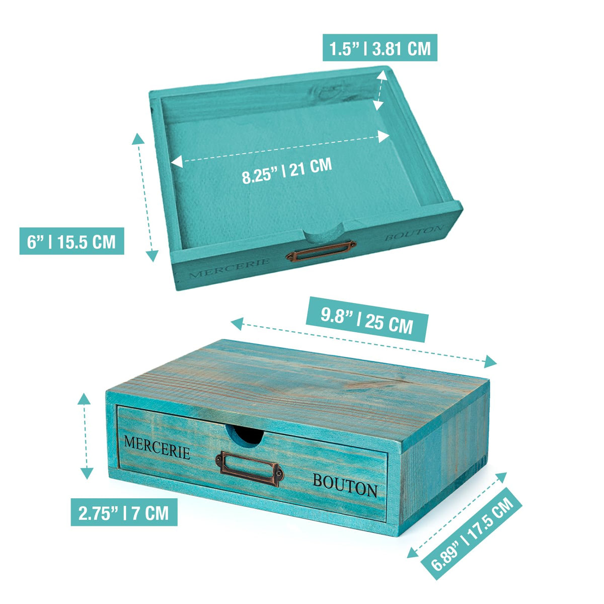 Turquoise Single Drawer Wooden Organizer S787274