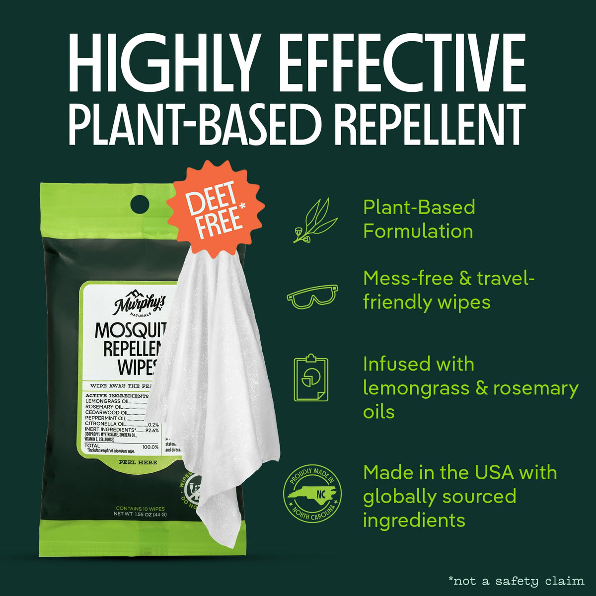 Plant-Based Mosquito Repellent Wipes 10 Count Pack of 3 W44090