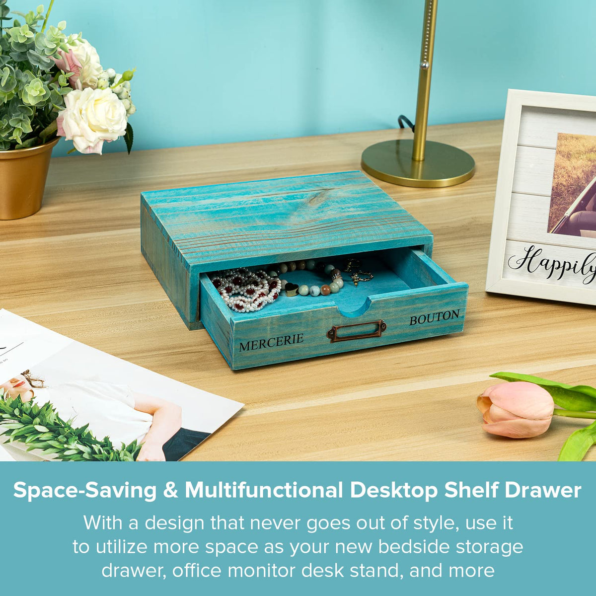 Turquoise Single Drawer Wooden Organizer S787274