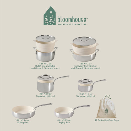 12 Piece Triply Stainless Steel Ceramic Cookware Set O4390