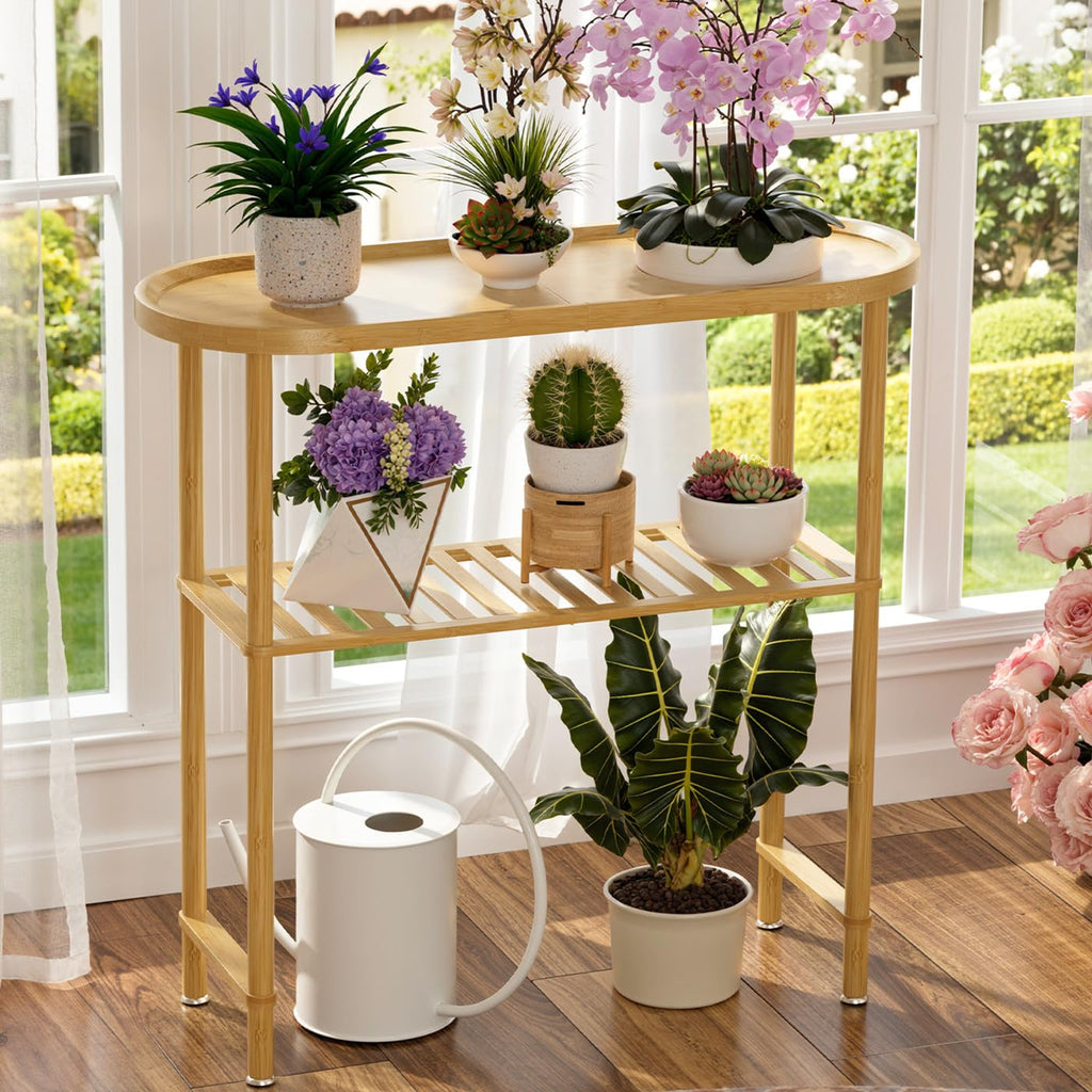 Bamboo 2-tier Oval Top Console Table X2649