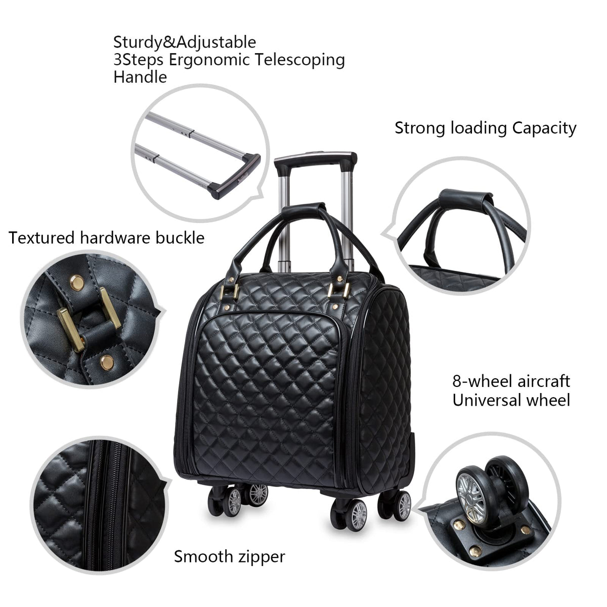 Leather Expandable Spinner Underseat Carry On Luggage M38023