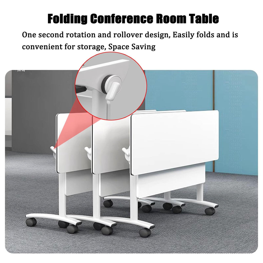 Folding Portable Conference Room Table with Metal Frame and Wheels O237