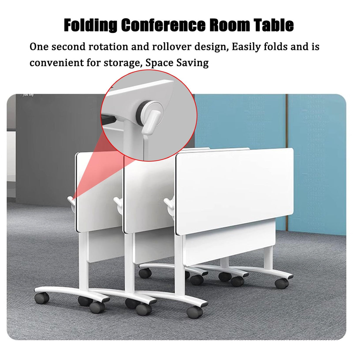 Folding Portable Conference Room Table with Metal Frame and Wheels O237
