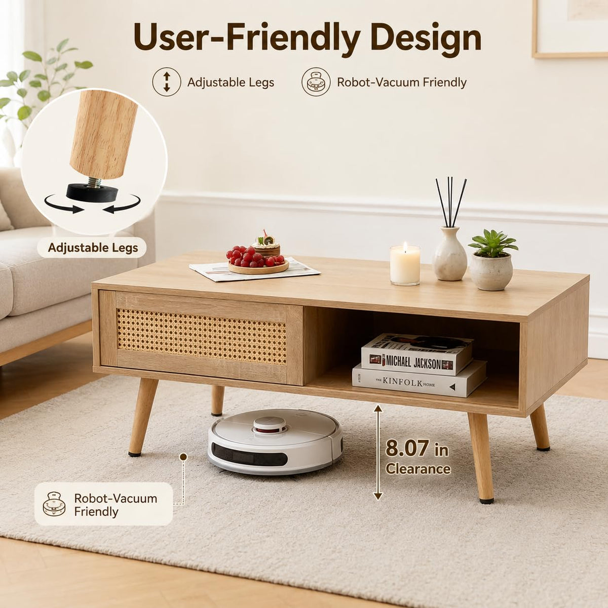 Rattan Coffee Table with Sliding Door Storage F82585