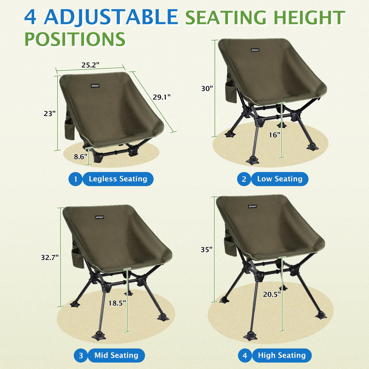 2 Pack Green Folding Camping Chair with Storage Bag D418227