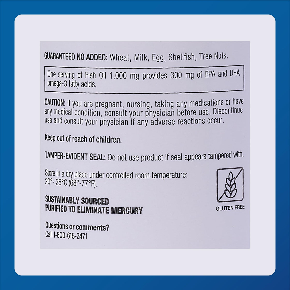 Omega-3 Fish Oil Supplement 1000mg 100 Softgels X6253