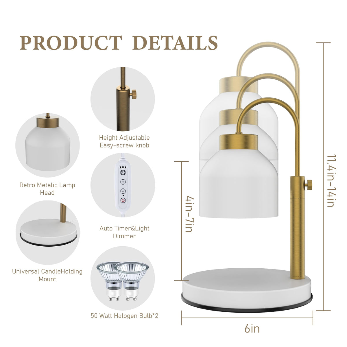 Candle Warmer Lamp with Timer Dimmer Adjustable White D54915