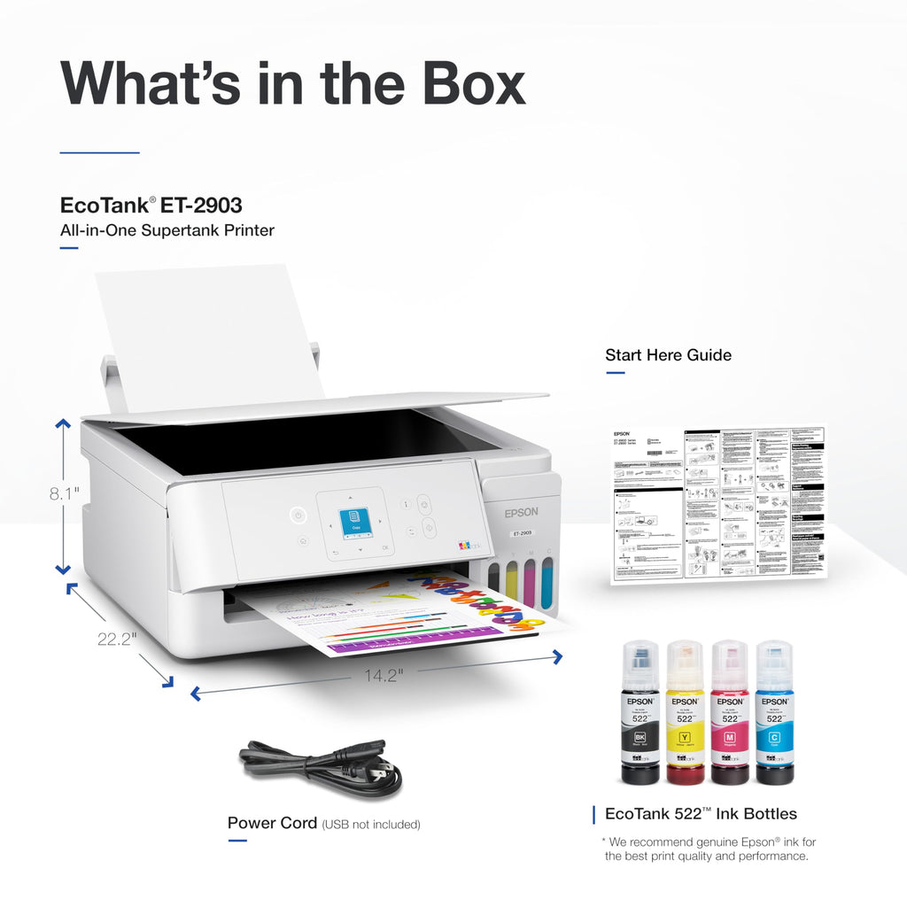 Wireless All-in-One Color Supertank Printer with Refillable Tanks, Scanner, White G8210