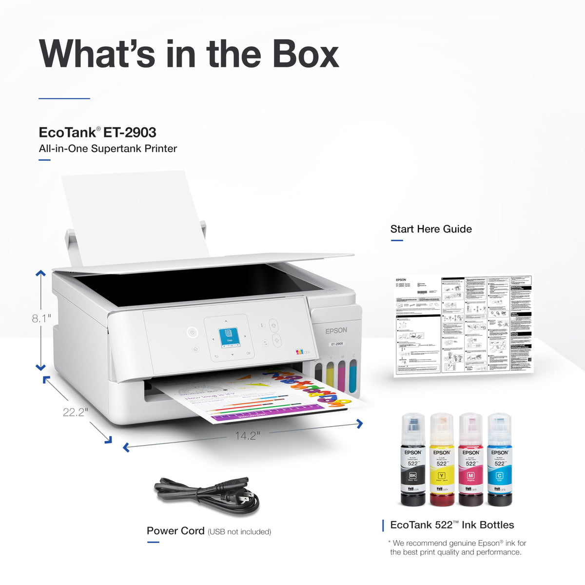 Wireless All-in-One Color Supertank Printer with Refillable Tanks, Scanner, White G8210