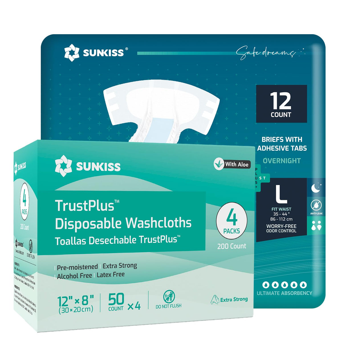 Large Adult Diapers 12 Count & Wet Wipes 200 Count X776
