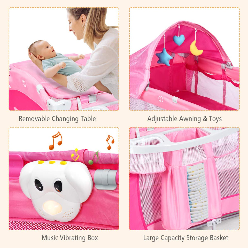 4 in 1 Pink Pack and Play with Bassinet Z509