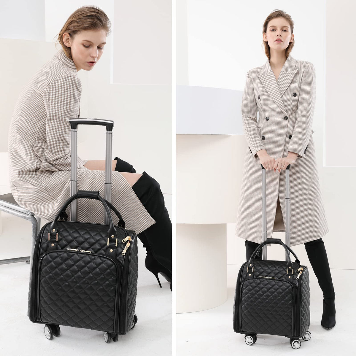 Leather Expandable Spinner Underseat Carry On Luggage M38023