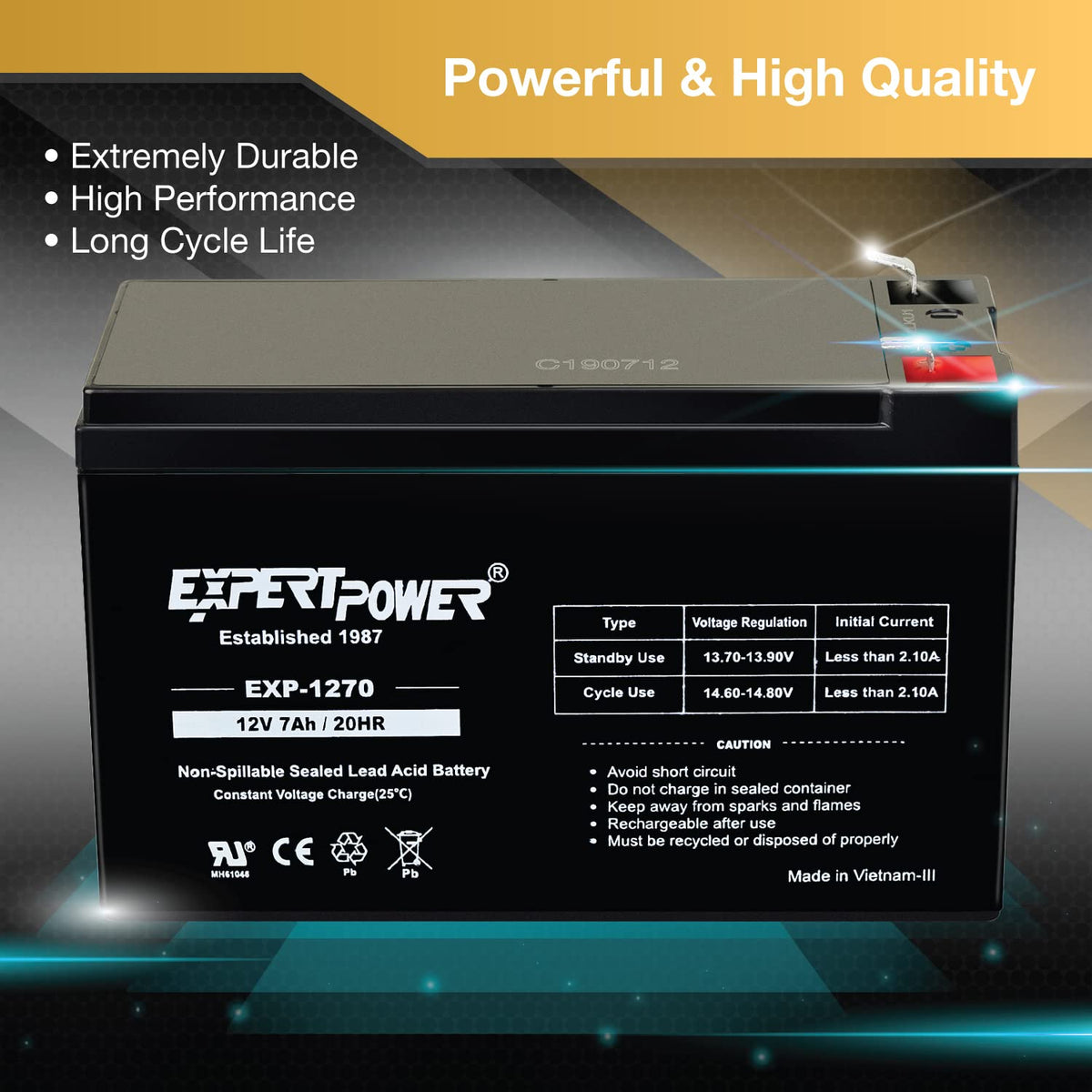 12V 7Ah Rechargeable SLA Battery with F1 Terminals H85288