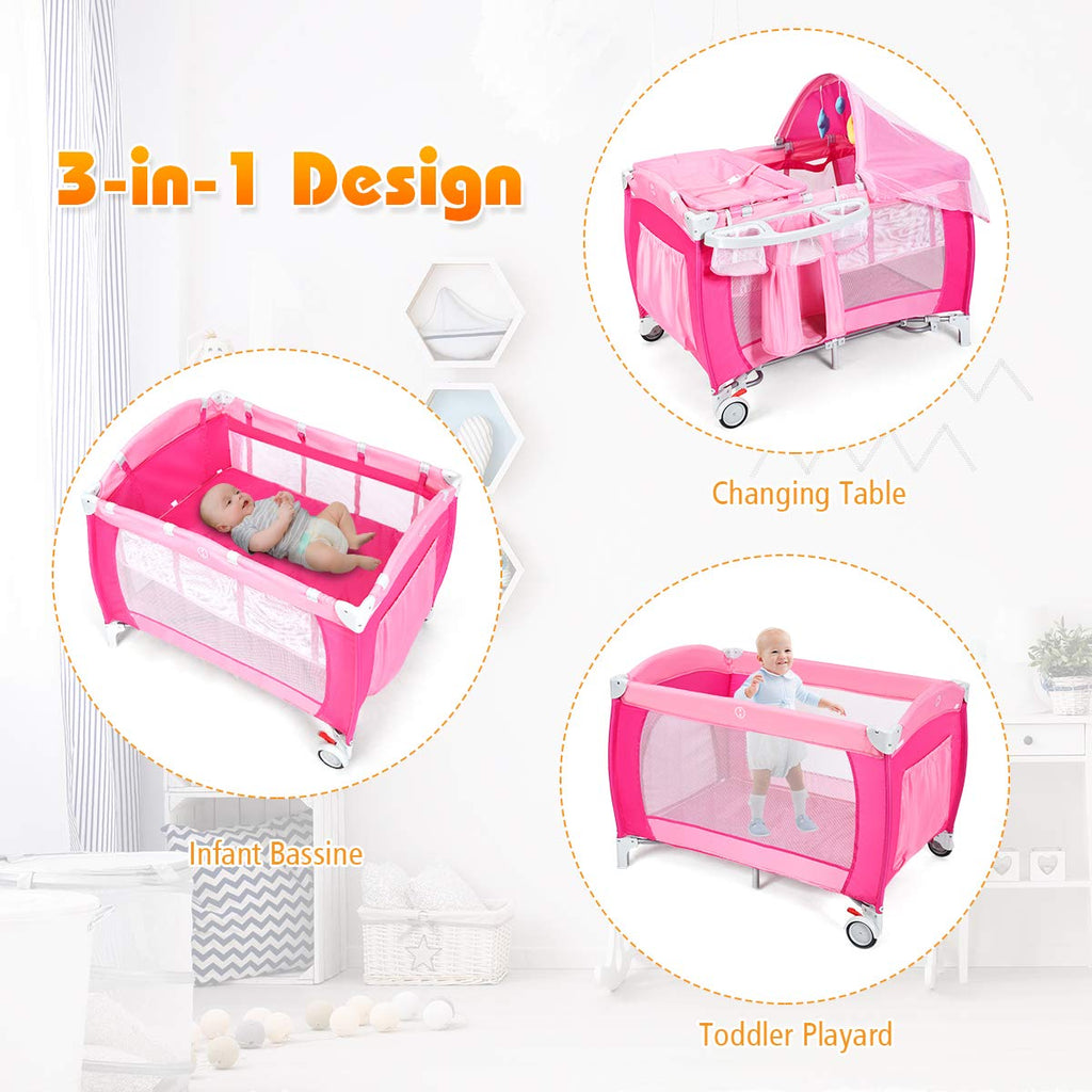 4 in 1 Pink Pack and Play with Bassinet Z509
