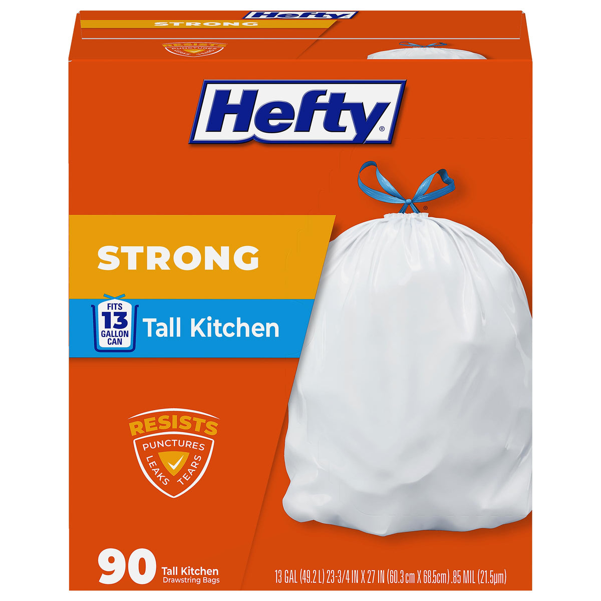 13G Tall Kitchen Trash Bags, White, Unscented, 90ct A289684