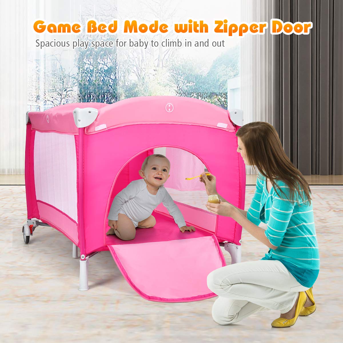 4 in 1 Pink Pack and Play with Bassinet Z509