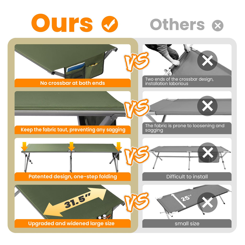 Oversized Folding Camping Cot with Storage Bag E287
